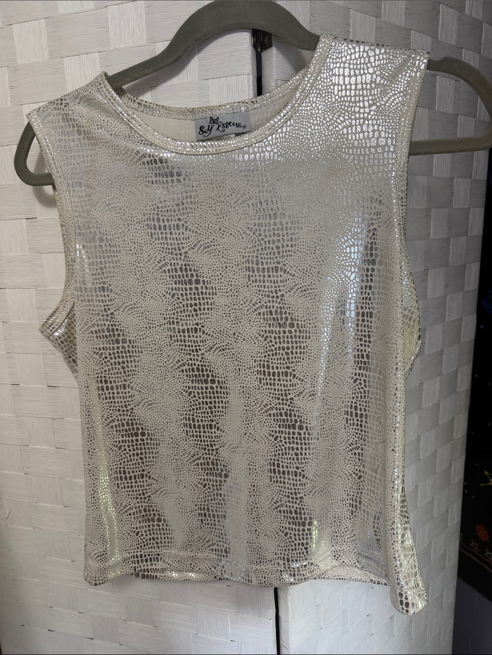 Self Esteem Metallic Cream Snake-Texture Tank Top